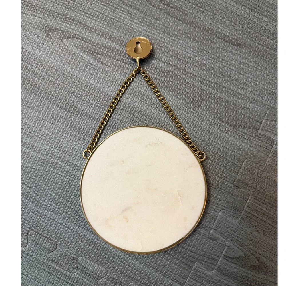 Girl Power Marble Wall Plaque Gold Chain Hanging Decor 5 Inch Round Stone Art